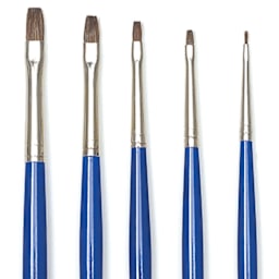 Blick Scholastic Red Sable Brushes - Brights, Set of 5, Long Handle close up