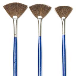 Blick Scholastic Red Sable Brushes - Fans, Set of 3, Long Handle close up