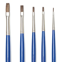 Blick Scholastic Red Sable Brushes - Flats, Set of 5, Long Handle close up