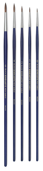 Blick Scholastic Red Sable Brushes - Rounds, Set of 5, Long Handle close up