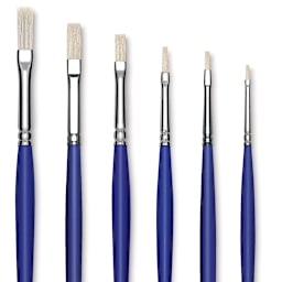 Blick Scholastic White Bristle Brush Set - Flat, Set of 6 close up