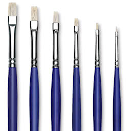 Blick Scholastic White Bristle Brush Set - Bright, Set of 6 close up