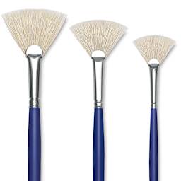 Blick Scholastic White Bristle Brush Set - Fan, Set of 3 close up