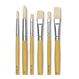 Blick Academic White Bristle = Closeup of Set of 6 Large Brushes