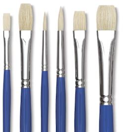Scholastic White Bristle Brushes - Pure White Hog Bristle Set, Assorted Shapes, Set of 6

