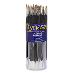 Dynasty Red Sable Style Round Brushes - Canister of 72 brushes shown open
