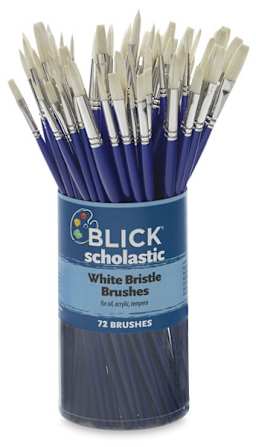 Scholastic White Bristle Brushes - Assorted Shapes, Canister of 72