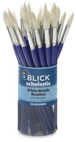 Scholastic White Bristle Brushes - Round Canister of 36
