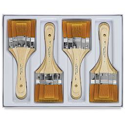 Golden Taklon Large Area Brushes, - shown with package open, and brushes in storage tray