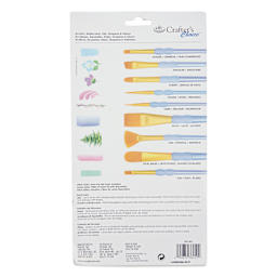 Royal & Langnickel Crafter's Choice Golden Taklon Classroom Pack - Assorted, Pkg of 15, back of packaging