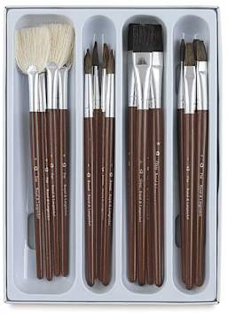 Ceramic Glaze Brushes Classroom Value Pack - Set of 16 brushes shown in package tray
