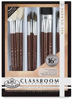 Ceramic Glaze Brushes Classroom Value Pack - Front of package of set of 16 Brushes
