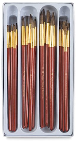 Royal Langnickel Camel Hair Classroom Value Pack - 24 Round Brushes shown in storage tray
