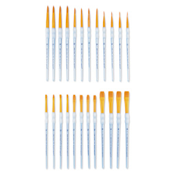 Royal & Langnickel Crafter's Choice Golden Taklon Classroom Pack - Round, Shader and Wash, Pkg of 24 (brushes laid out in rows)