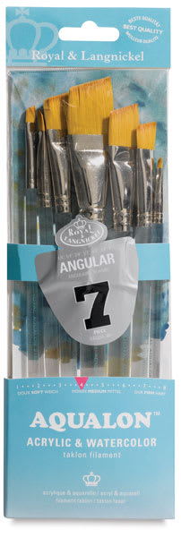 Aqualon Taklon Brush Sets - Front of 7 pc Angular Brush set package showing brushes 