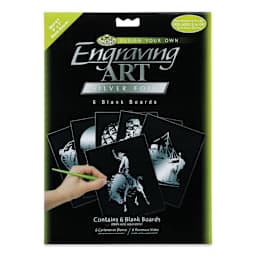 Royal & Langnickel Engraving Art Blank Board - Silver Foil, 5" x 7", Pkg of 6 front of packaging