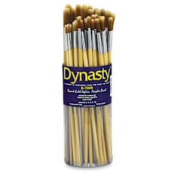 Dynasty Bright Gold Nylon Acrylic Brush Canisters - Front of canister of Round brushes
