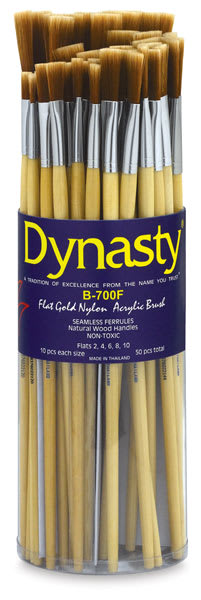Dynasty Dupont Tynex Gold Nylon Acrylic Brush Canister - Flats, Long Handle, Canister of 50