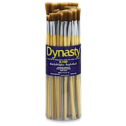 Dynasty Bright Gold Nylon Acrylic Brush Canisters - Front of canister of Flat brushes