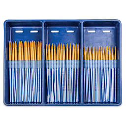 Royal Langnickel Golden Taklon Brushes - Round Combo Set of 72 (Brushes shown in Tray)