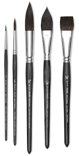 Blick Studio Natural Squirrel Brushes - Set of 5 Brushes shown upright