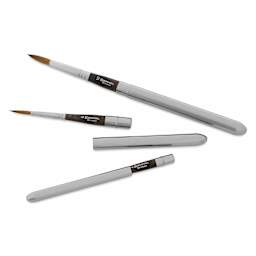 Escoda Optimo Kolinsky Sable Watercolor Travel Brushes - Set of 3, Round, at full length, separated, and travel-safe with removeable metal cap.