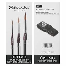 Escoda Optimo Kolinsky Sable Watercolor Travel Brushes - Set of 3, Round, front and back of packaging