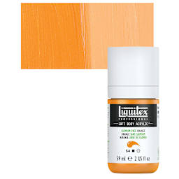 Liquitex Soft Body Artist Acrylic - Cadmium Free Orange, 59 ml bottle and swatch