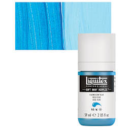 Liquitex Soft Body Artist Acrylic - Fluorescent Blue, 59 ml bottle and swatch