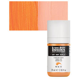 Liquitex Soft Body Artist Acrylic - Fluorescent Orange, 59 ml bottle and swatch
