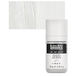 Liquitex Soft Body Artist Acrylic - Iridescent White, 59 ml bottle and swatch