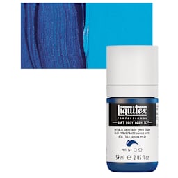 Liquitex Soft Body Artist Acrylic - Phthalo Blue (Green Shade), 59 ml bottle and swatch