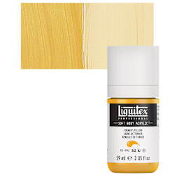 Liquitex Soft Body Artist Acrylic - Turner's Yellow, 59 ml bottle and swatch