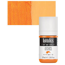 Liquitex Soft Body Artist Acrylic - Vivid Red Orange, 59 ml bottle and swatch