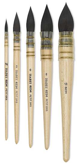 Isabey Original Siberian Blue Squirrel Quill Mop - assorted size brushes shown