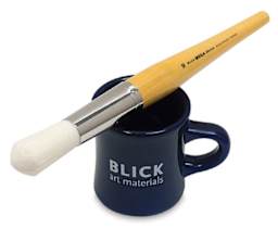 Blick Mega White Synthetic Brush - Mega Round, Short Handle, Size 50 (Brush ontop of mug)