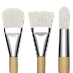 Blick Mega White Synthetic Brushes - Close-up of filbert, flat, and round brush tips
