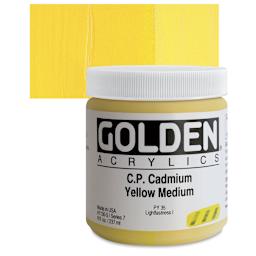 Golden Heavy Body Artist Acrylic - Cadmium Yellow Medium, 8 oz Jar and swatch