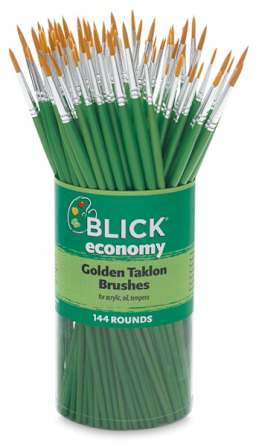 Blick Economy Golden Taklon Brushes - Canister of Round Long handle Brushes
