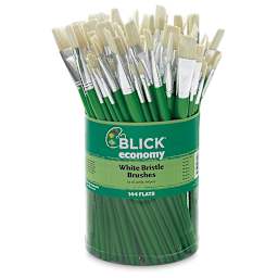 Blick Economy White Bristle Round Brushes - Canister of 144 pieces of Flat brushes shown
