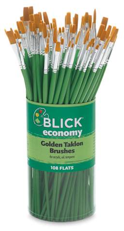 Blick Economy Golden Taklon Brushes - Canister of Flat Long handle Brushes
