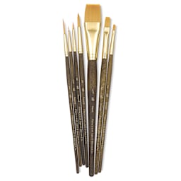 Princeton Real Value Brush Set - 9141, Golden Taklon, Short Handle, Set of 7