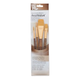 Princeton Real Value Brush Set - 9146, Golden Taklon, Short Handle, Set of 4 close up