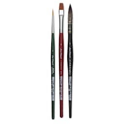 Da Vinci Botanical Art Synthetic Watercolor Brushes - Set of 3, brushes laid out