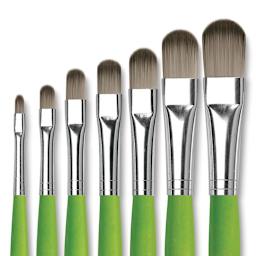 Fit For School & Hobby Brushes - Closeup of seven Filbert brushes
