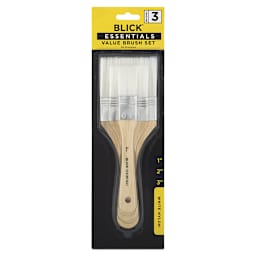 Blick Essential White Nylon Value Brush Sets - 3 All Purpose sizes, Short Handle. Front of package.