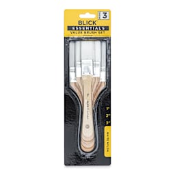 Blick Essentials Value Brush Set - Utility Brushes, White Nylon, Set of 3 (front of packaging)