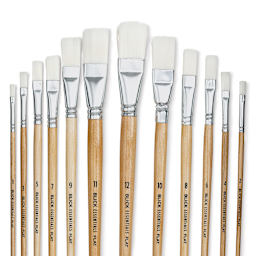 Blick Essentials Value Brush Set - Flat Brushes, White Nylon, Set of 12 (close-up of brushes)