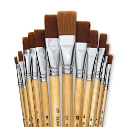 Blick Essentials Value Brush Set - Flat Brushes, Brown Nylon, Set of 12 (close-yp of brushes)