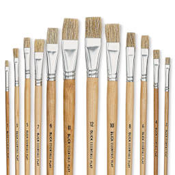 Blick Essentials Value Brush Set - Flat Brushes, Bristle, Set of 12 (close-up of brushes)